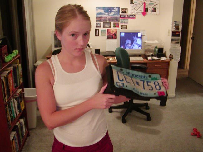 Apartment - from the couch, plus crushed license plate